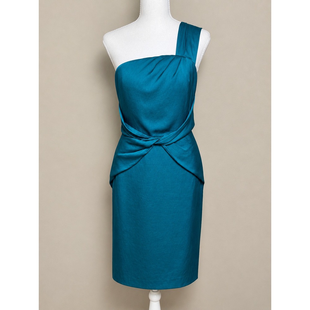 Banana Republic Teal Blue Silk One Shoulder Asymmetric Knot Cocktail Dress 6